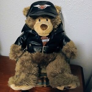 2003 16" Harley Plush Bear W/ Jacket, T-Shirt, and Harley Cap